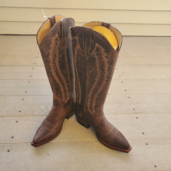 Macie Bean Brown Leather Snip Toe Western Women's Boots Size 6 M - Picture 4 of 16